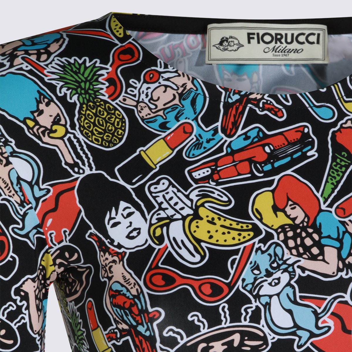 Fiorucci Eclectic Print Mini Dress With Playful Motifs Zwart