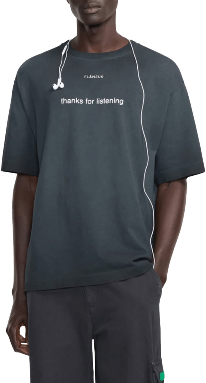 FLÂNEUR Luister-T-shirt, gewassen zwart Donkergrijs