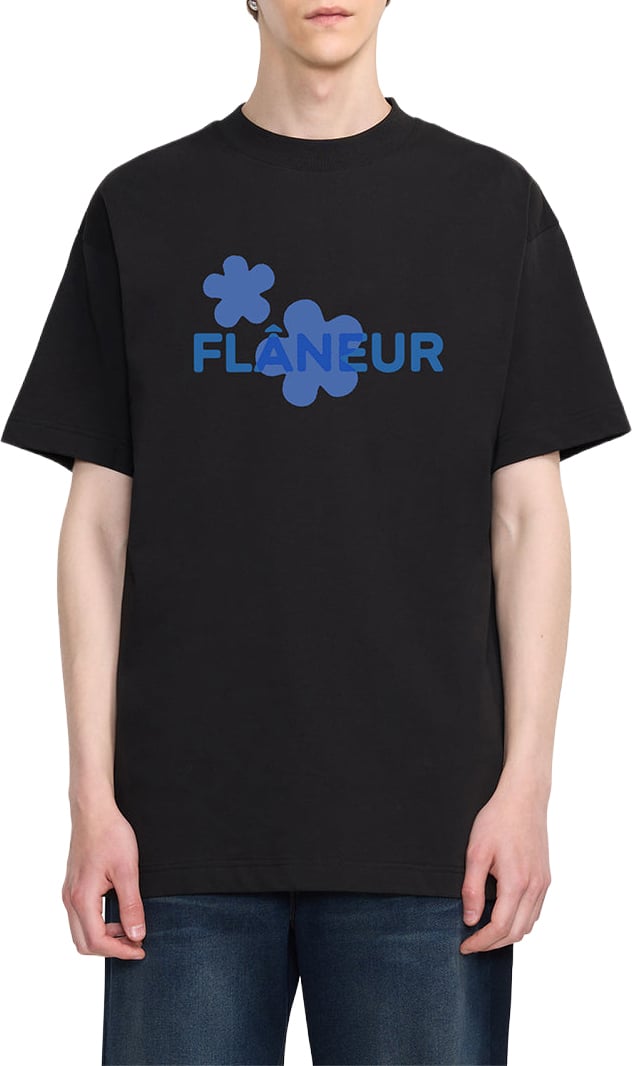 FLÂNEUR Organic Flower T-Shirt | Black/Blue Zwart
