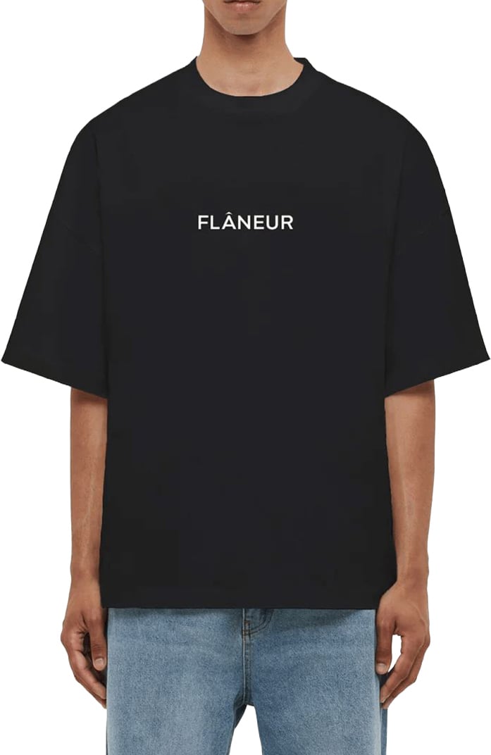 FLÂNEUR Box Logo T-Shirt | Black Zwart