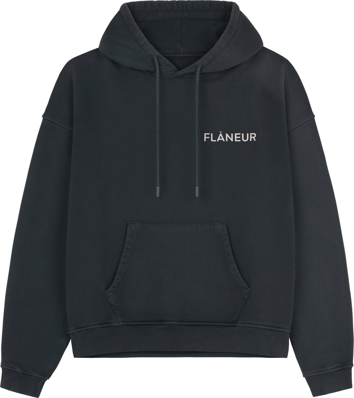 FLÂNEUR Double Logo Hoodie Washed | Black Zwart