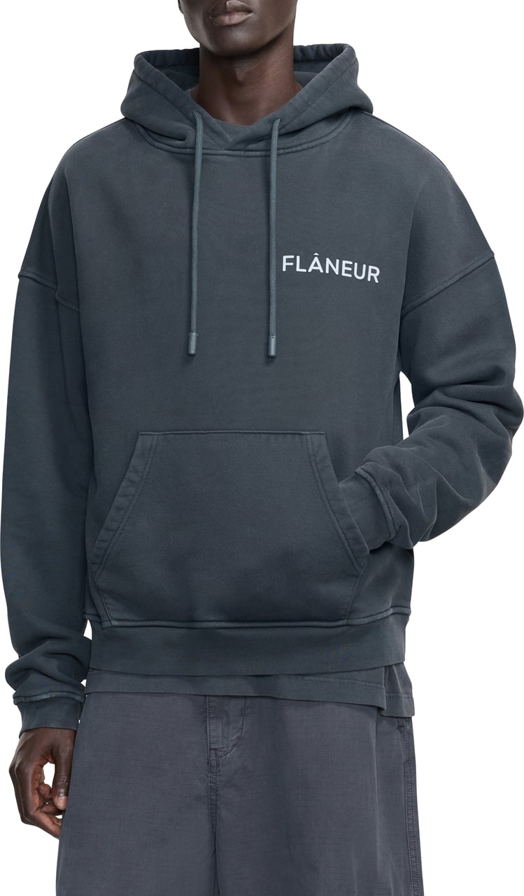 FLÂNEUR Double Logo Hoodie Washed | Black Zwart