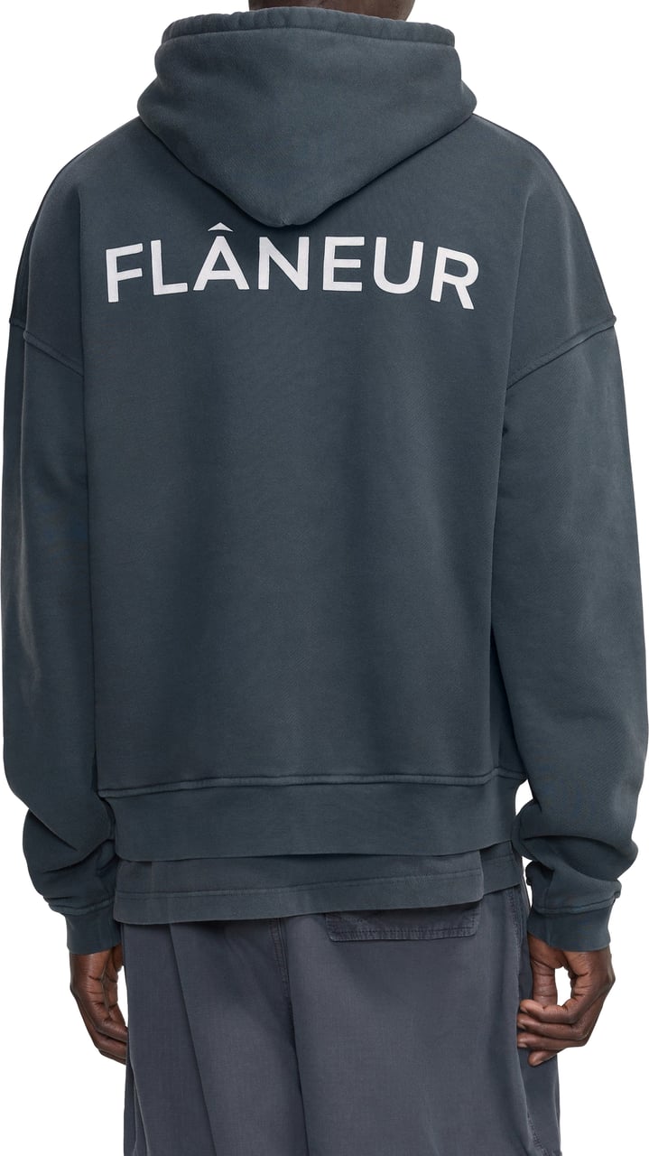 FLÂNEUR Double Logo Hoodie Washed | Black Zwart