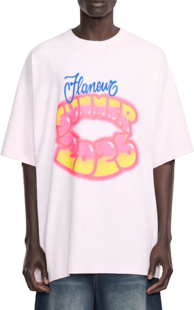 FLÂNEUR Roze zomer T-shirt met airbrushprint Roze