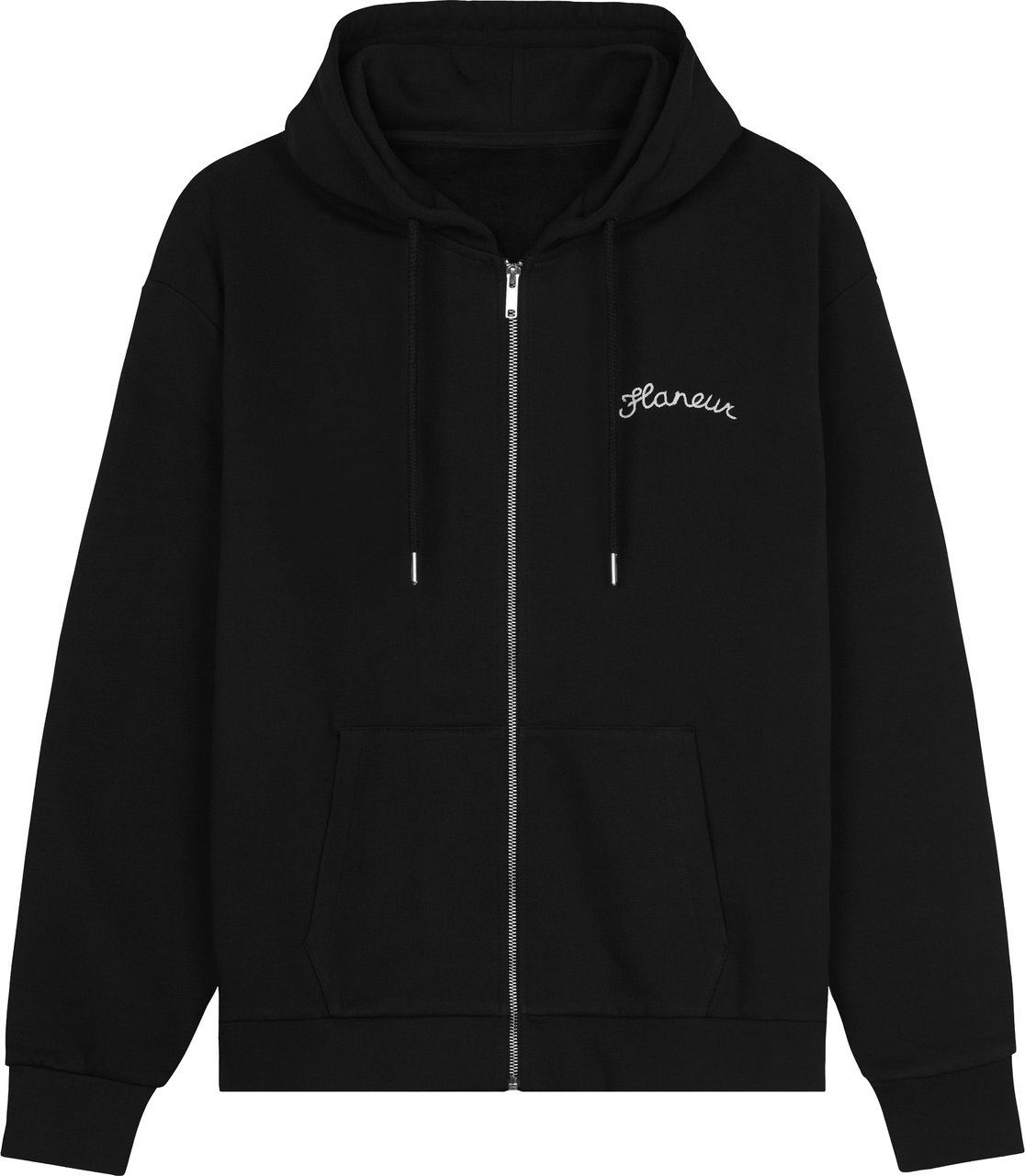 FLÂNEUR Signature Zip-Up Hoodie | Black Zwart