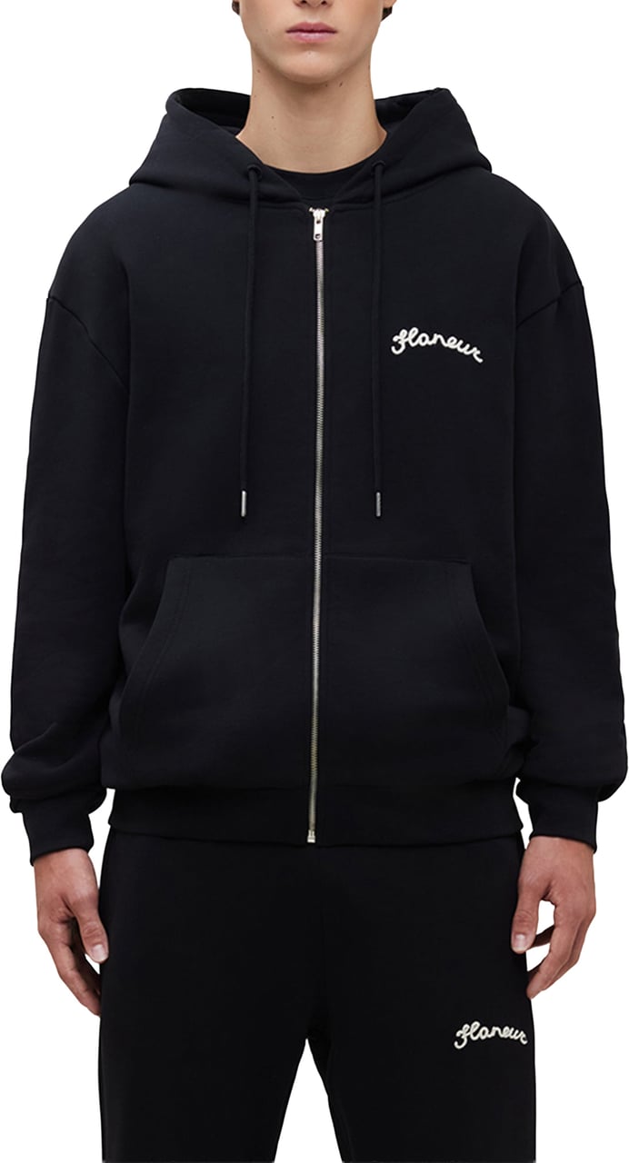 FLÂNEUR Signature Zip-Up Hoodie | Black Zwart
