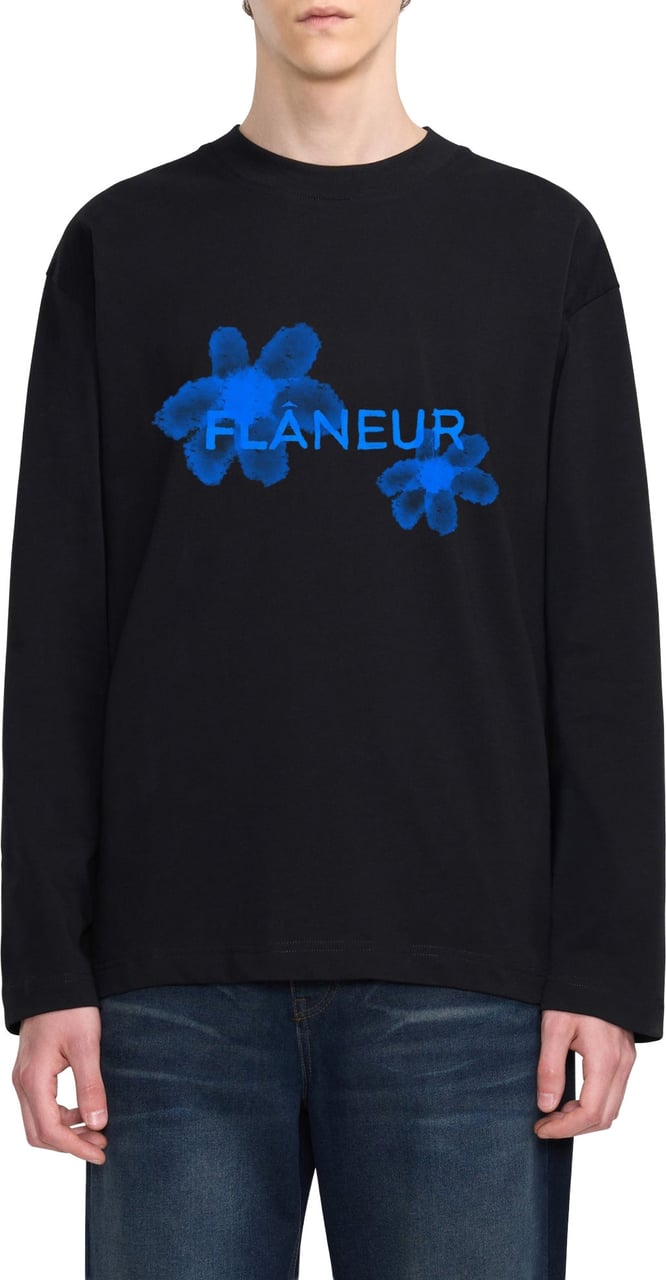 FLÂNEUR Floral Watercolor Long Sleeve | Black/Blue Zwart