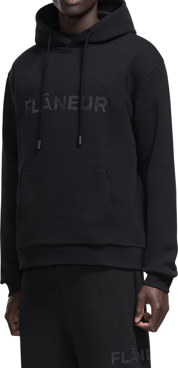 FLÂNEUR Stitched Logo Hoodie | Black Zwart