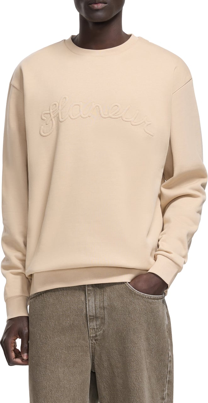 FLÂNEUR Signature Outline Sweater Embossed Logo | Creme Beige