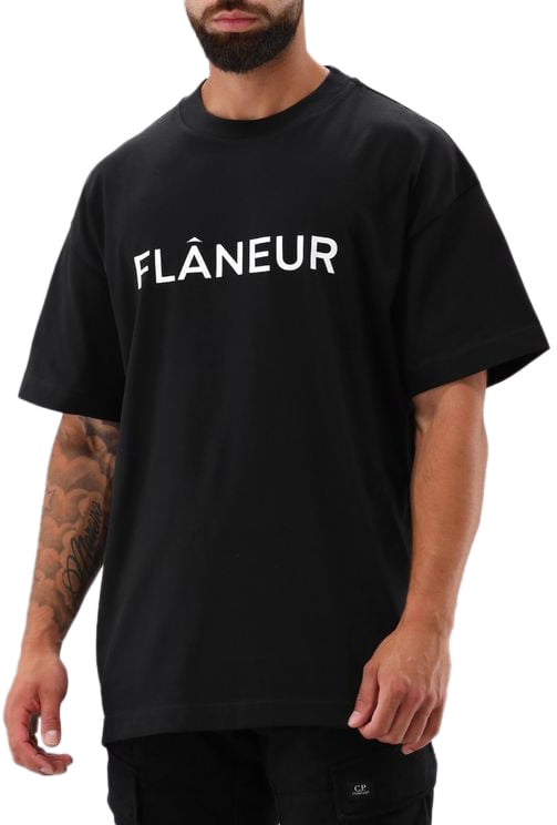 FLÂNEUR Flaneur Printed Logo Tee Black Zwart