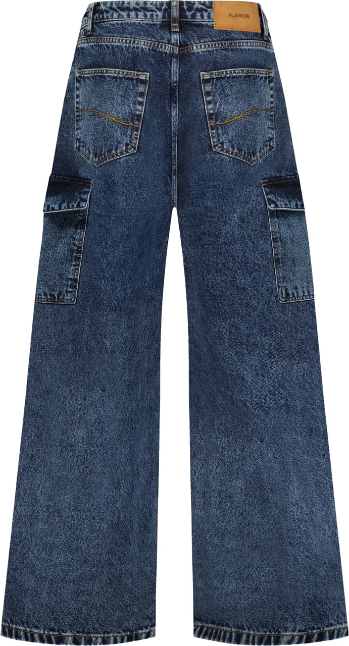 FLÂNEUR Wide Leg Cargo Jeans | Blue Denim Blauw