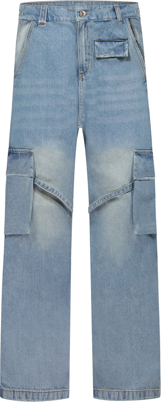 FLÂNEUR Phone Pocket Cargo Pants | Light Blue Denim Blauw