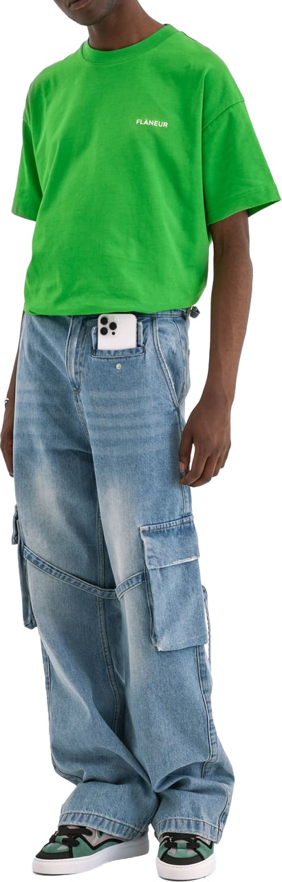 FLÂNEUR Phone Pocket Cargo Pants | Light Blue Denim Blauw