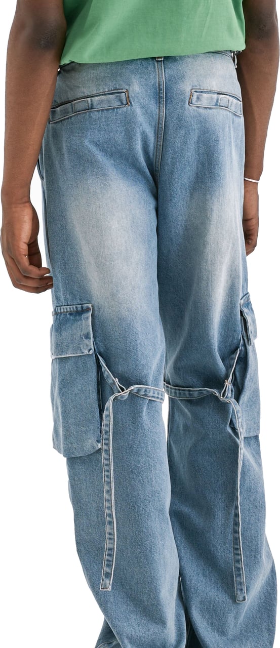 FLÂNEUR Phone Pocket Cargo Pants | Light Blue Denim Blauw