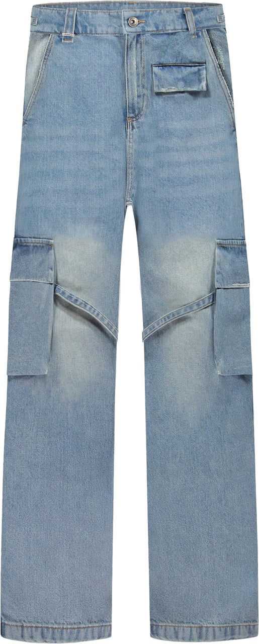 FLÂNEUR Phone Pocket Cargo Pants | Light Blue Denim Blauw