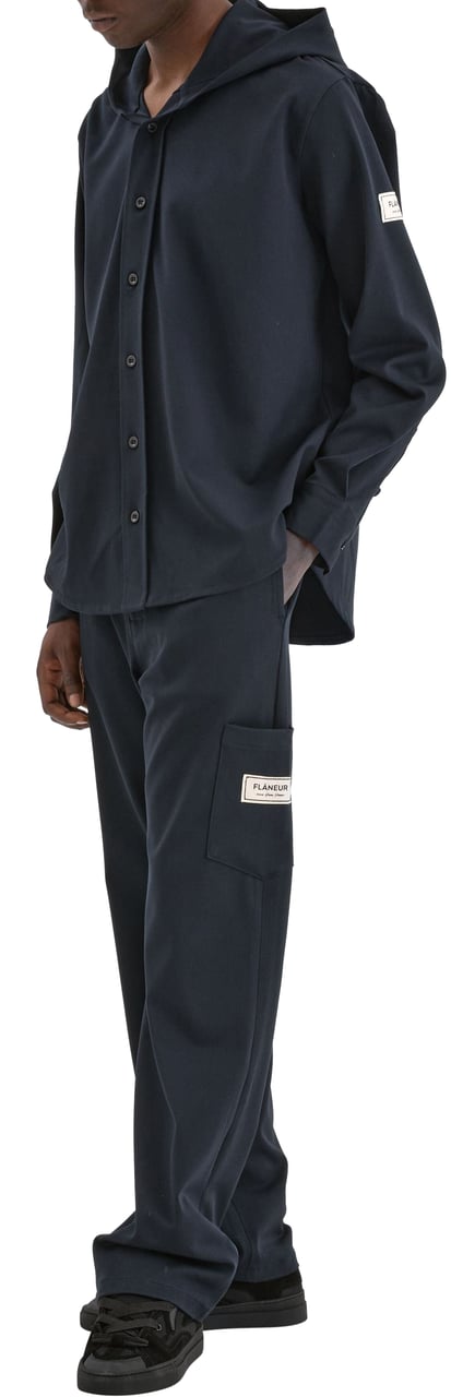FLÂNEUR Atelier Hooded Shirt | Navy Blauw