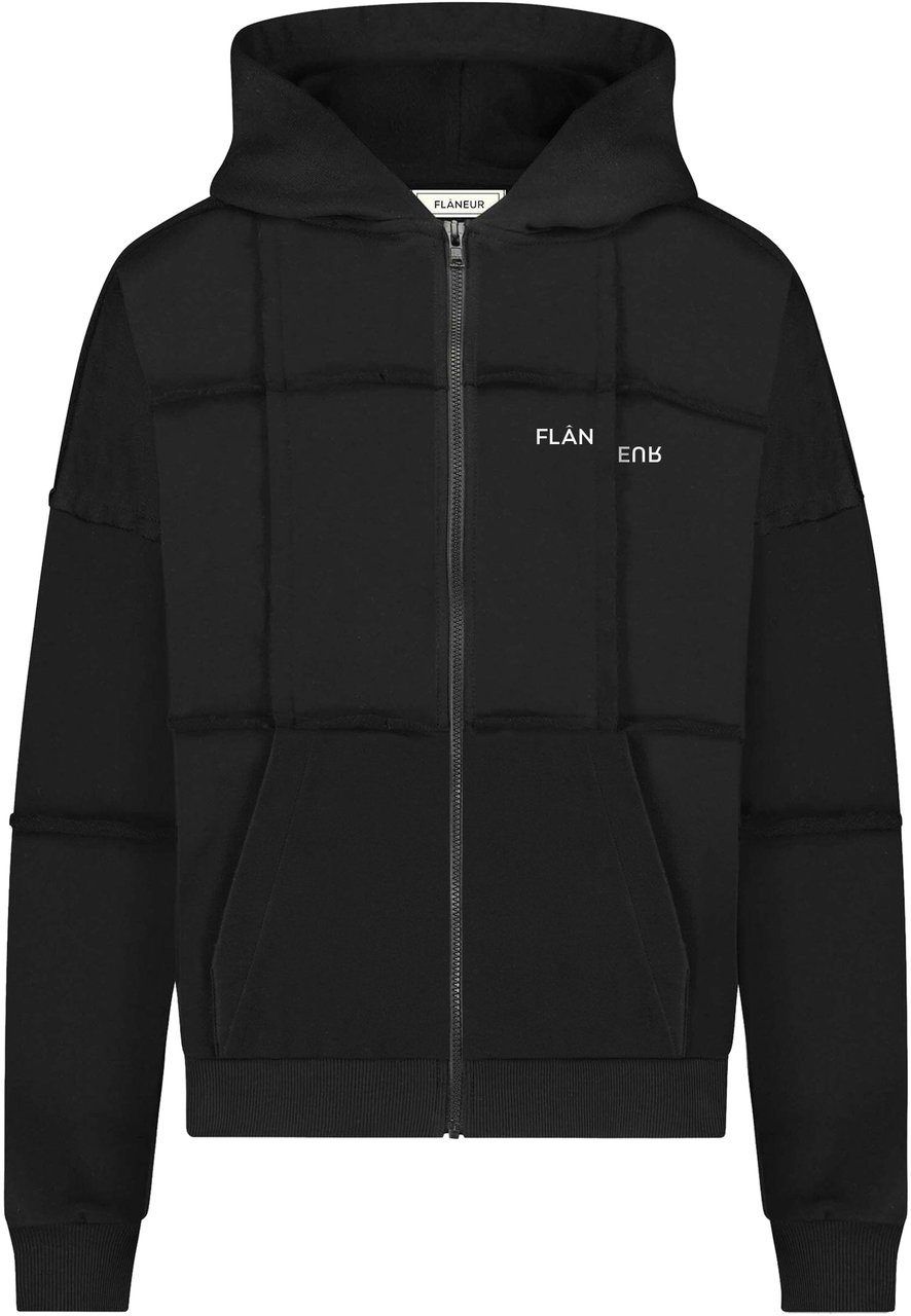 FLÂNEUR Cut and Sew Zip-Up Hoodie | Black Zwart
