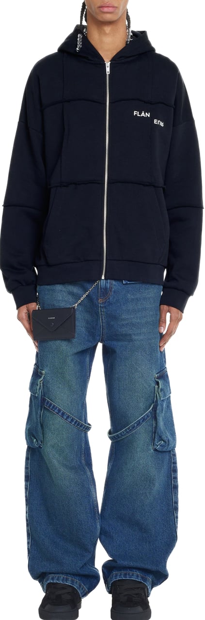 FLÂNEUR Cut and Sew Zip-Up Hoodie | Black Zwart