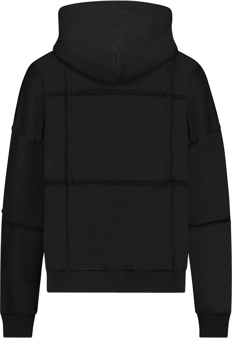 FLÂNEUR Cut and Sew Zip-Up Hoodie | Black Zwart