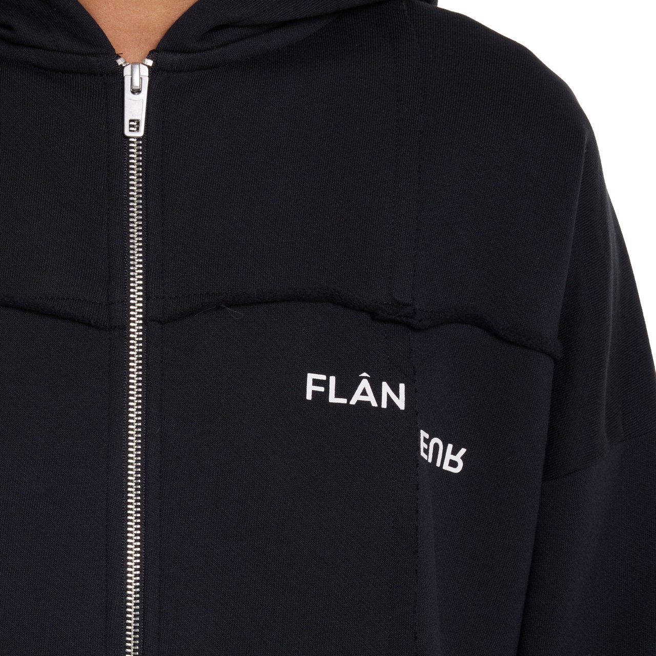 FLÂNEUR Cut and Sew Zip-Up Hoodie | Black Zwart