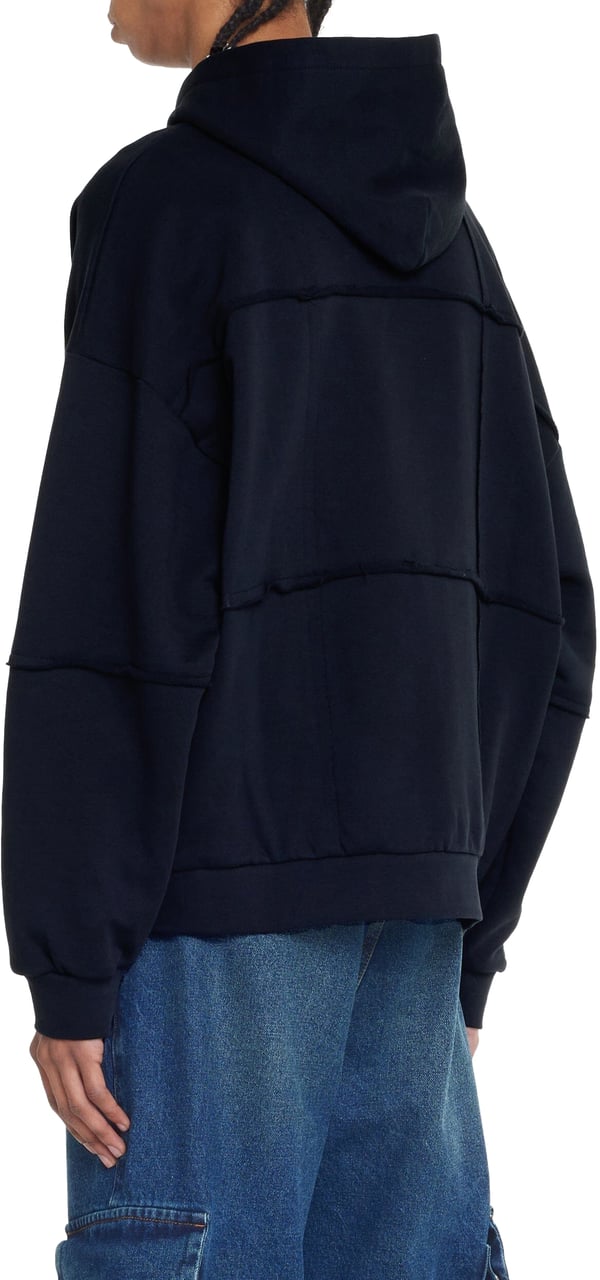FLÂNEUR Cut and Sew Zip-Up Hoodie | Black Zwart