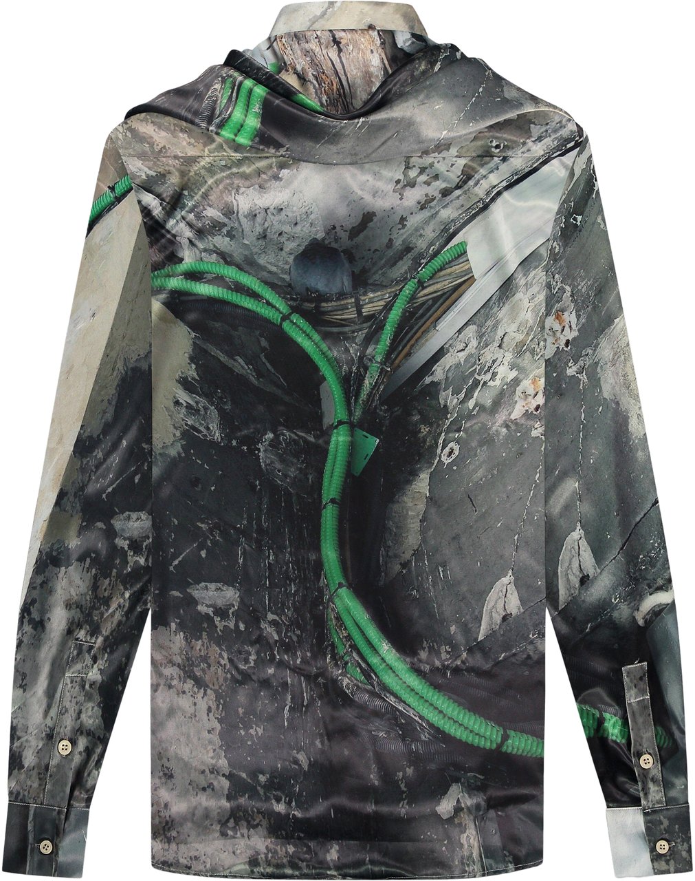FLÂNEUR Hooded Street Image Viscose Shirt | Multi Divers