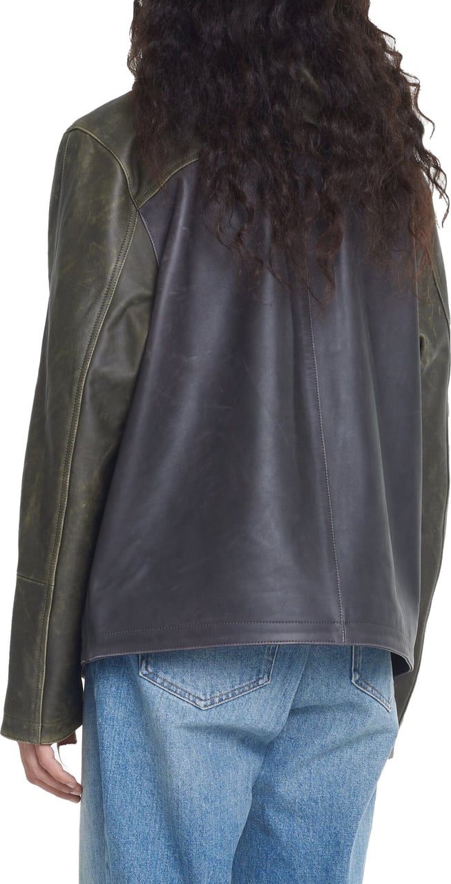 FLÂNEUR Leather Balaclava Jacket | Green/Brown Groen