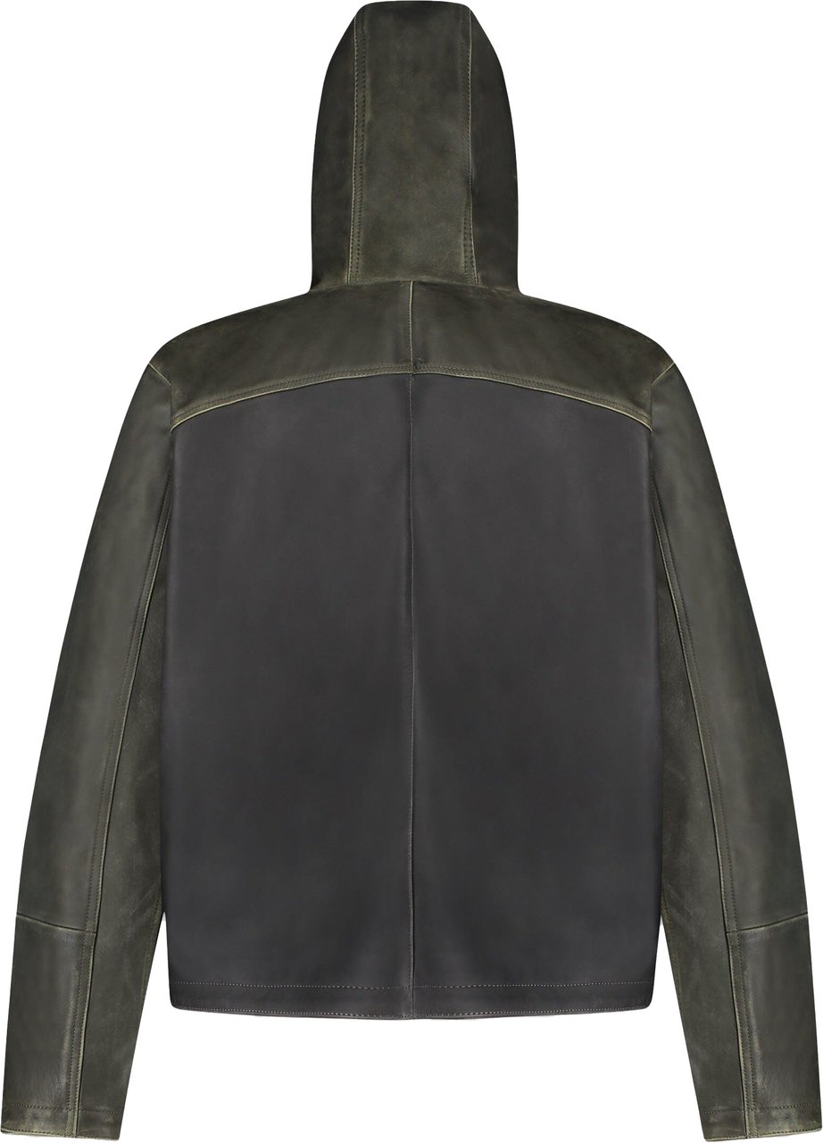 FLÂNEUR Leather Balaclava Jacket | Green/Brown Groen
