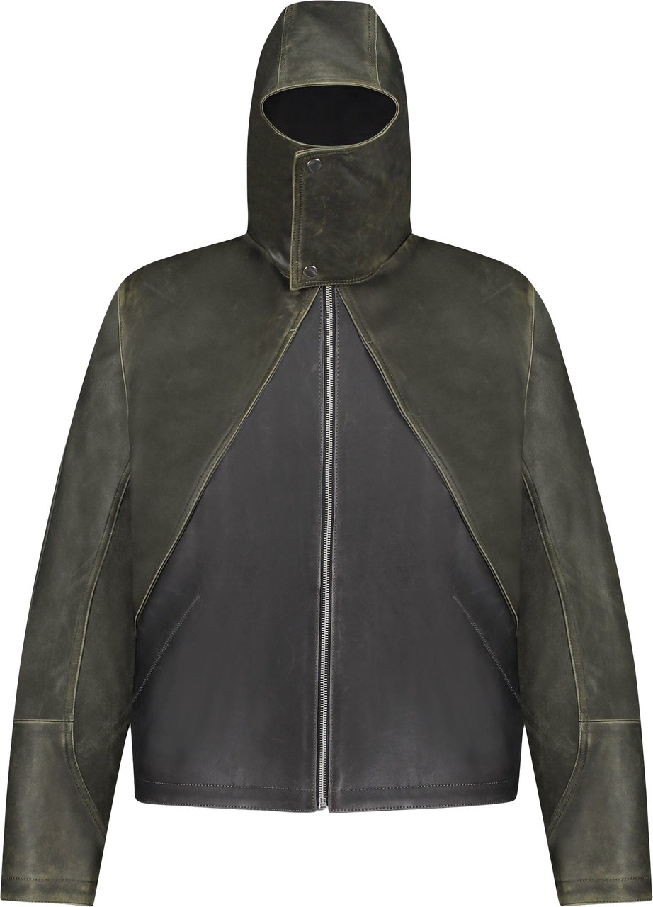 FLÂNEUR Leather Balaclava Jacket | Green/Brown Groen
