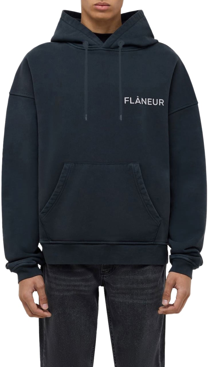 FLÂNEUR Washed Flâneur Hoodie (500GSM) | Black Zwart