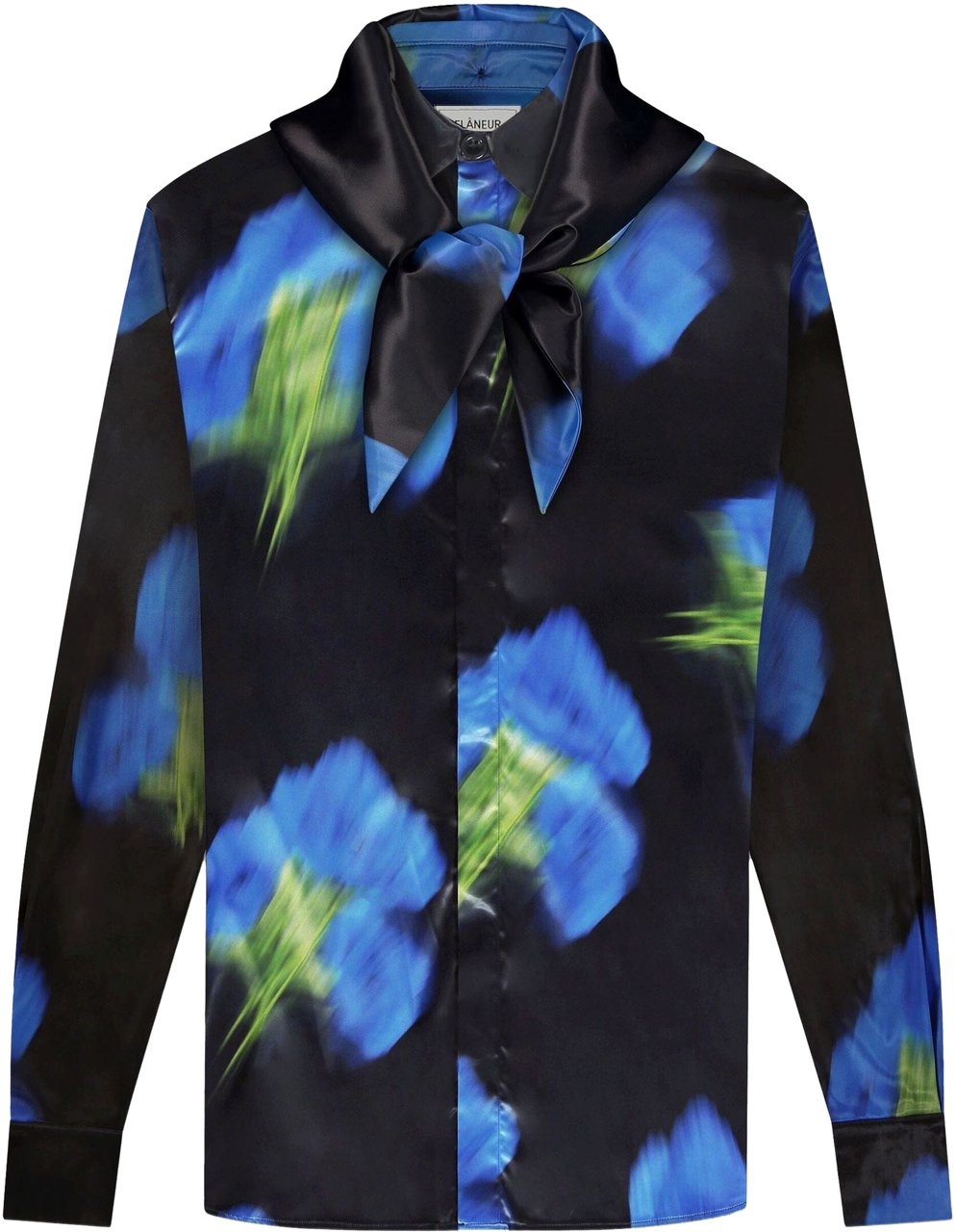 FLÂNEUR Blurred Flower Hooded Shirt | Black Zwart