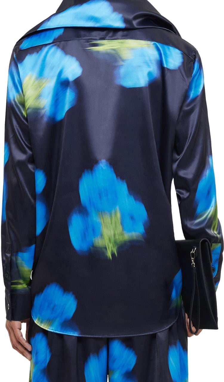 FLÂNEUR Blurred Flower Hooded Shirt | Black Zwart