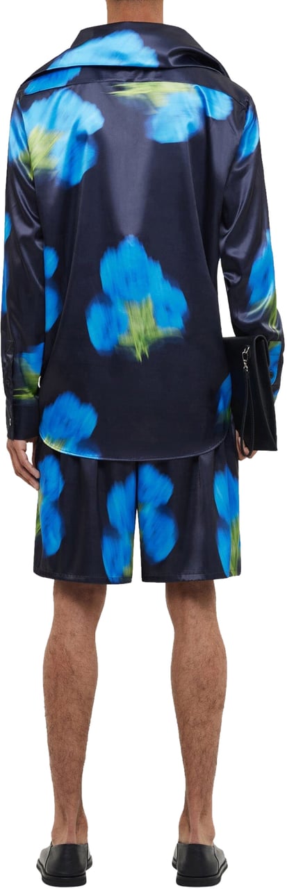 FLÂNEUR Blurred Flower Hooded Shirt | Black Zwart