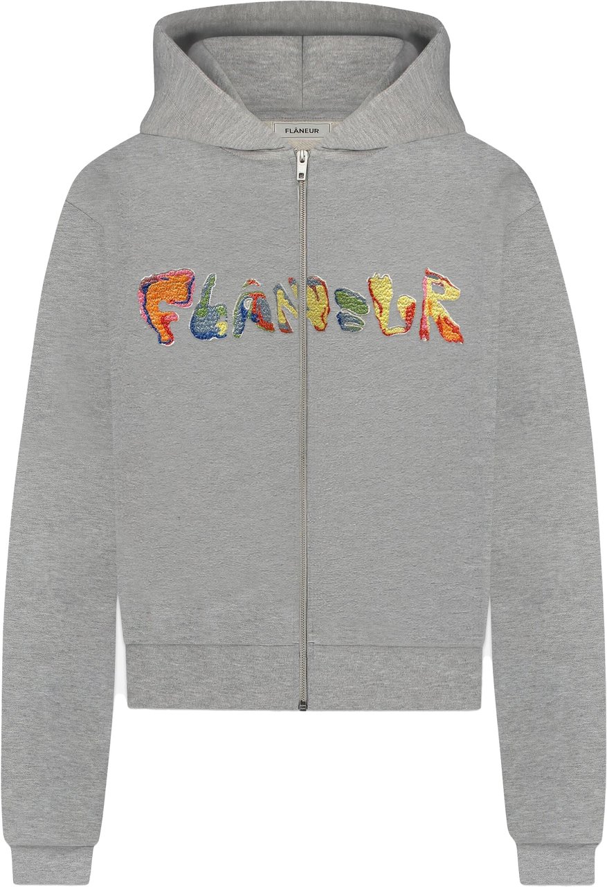 FLÂNEUR Embroidered Markerstift Zip-Up Hoodie | Heather Grey Grijs