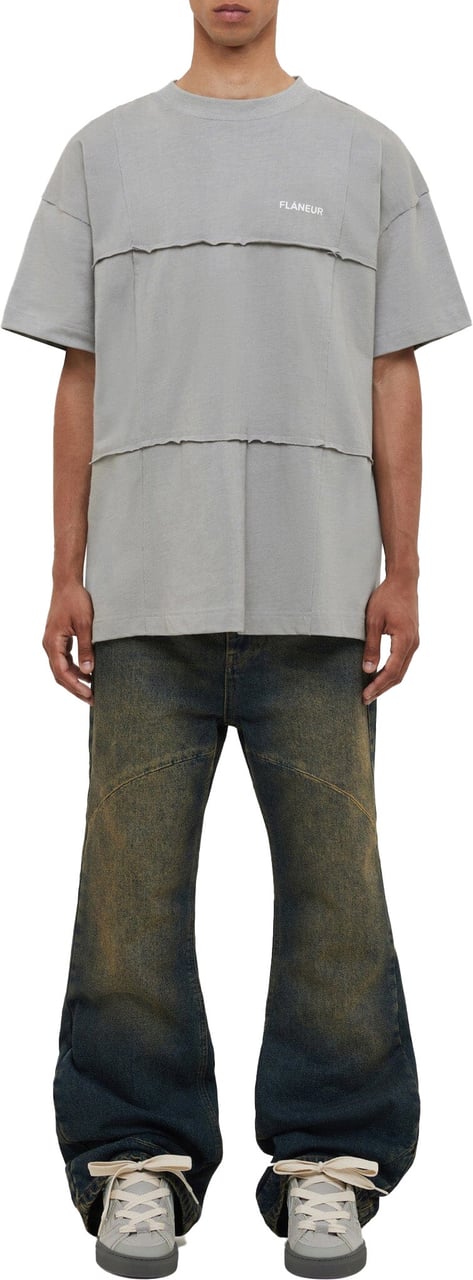 FLÂNEUR Cut & Sew T-Shirt | Concrete Grey Grijs