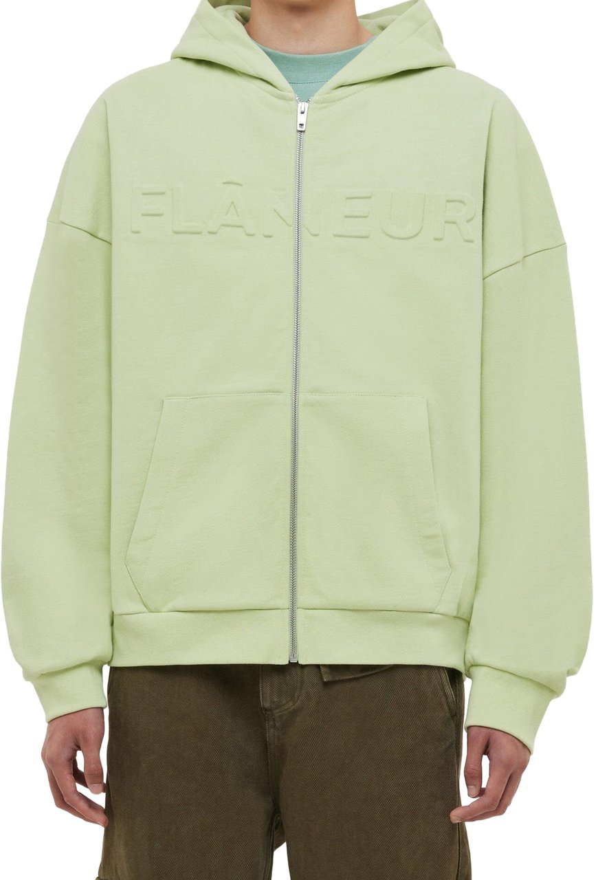 FLÂNEUR Embossed Zip-Up Hoodie | Resin Groen