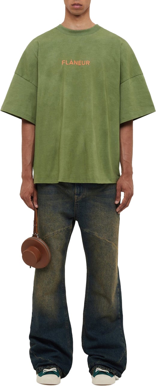 FLÂNEUR Box Logo T-Shirt | Khaki Groen