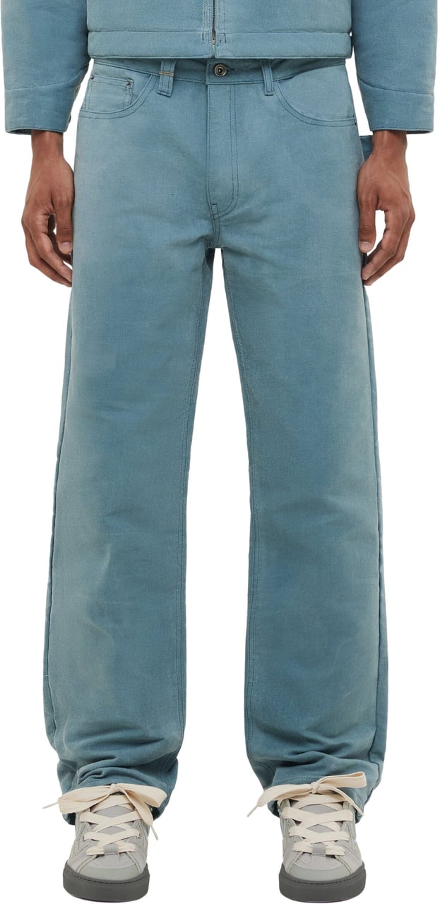 FLÂNEUR Waxed Denim Jeans | Azure Green Groen