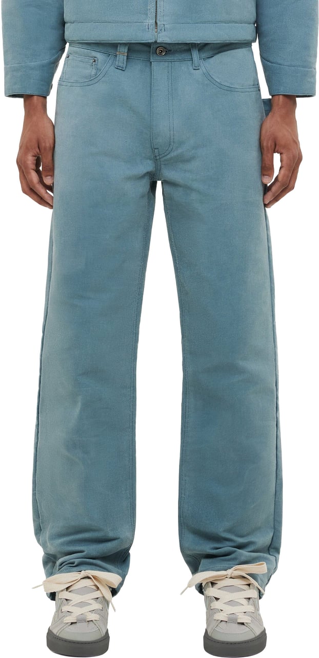 FLÂNEUR Waxed Denim Jeans | Azure Green Groen