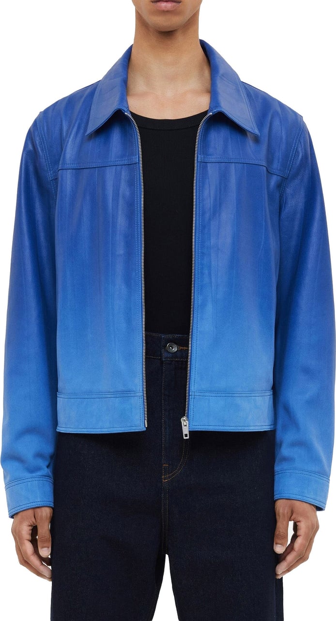 FLÂNEUR Leather Moto Jacket | Faded Blue Blauw