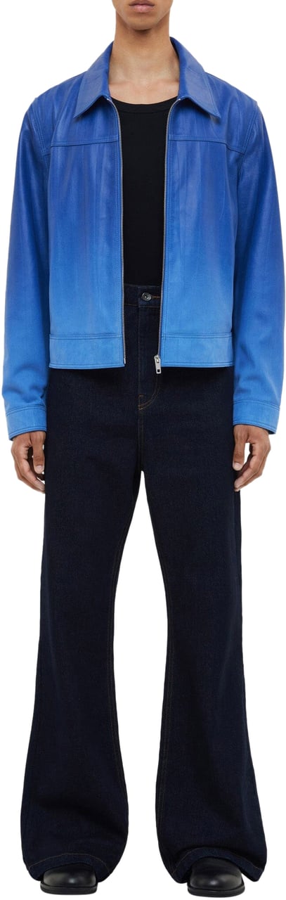 FLÂNEUR Leather Moto Jacket | Faded Blue Blauw