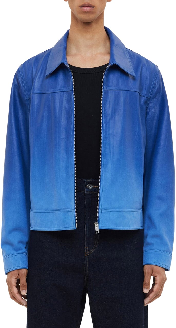 FLÂNEUR Leather Moto Jacket | Faded Blue Blauw