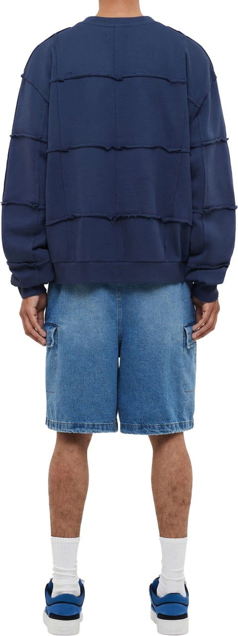 FLÂNEUR Cut & Sew Sweater | Deep Blue Blauw