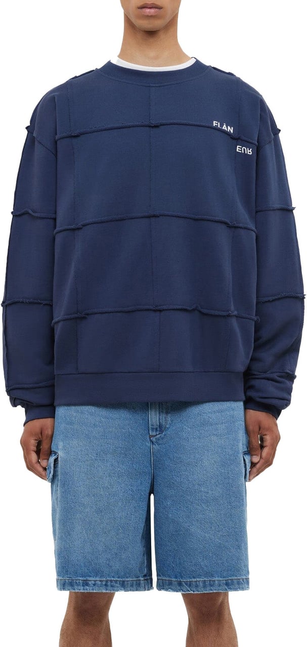 FLÂNEUR Cut & Sew Sweater | Deep Blue Blauw
