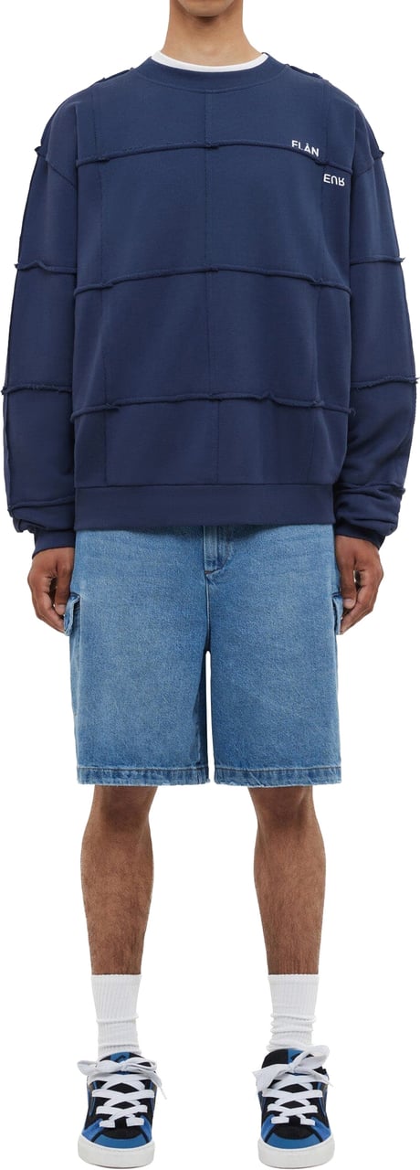 FLÂNEUR Cut & Sew Sweater | Deep Blue Blauw