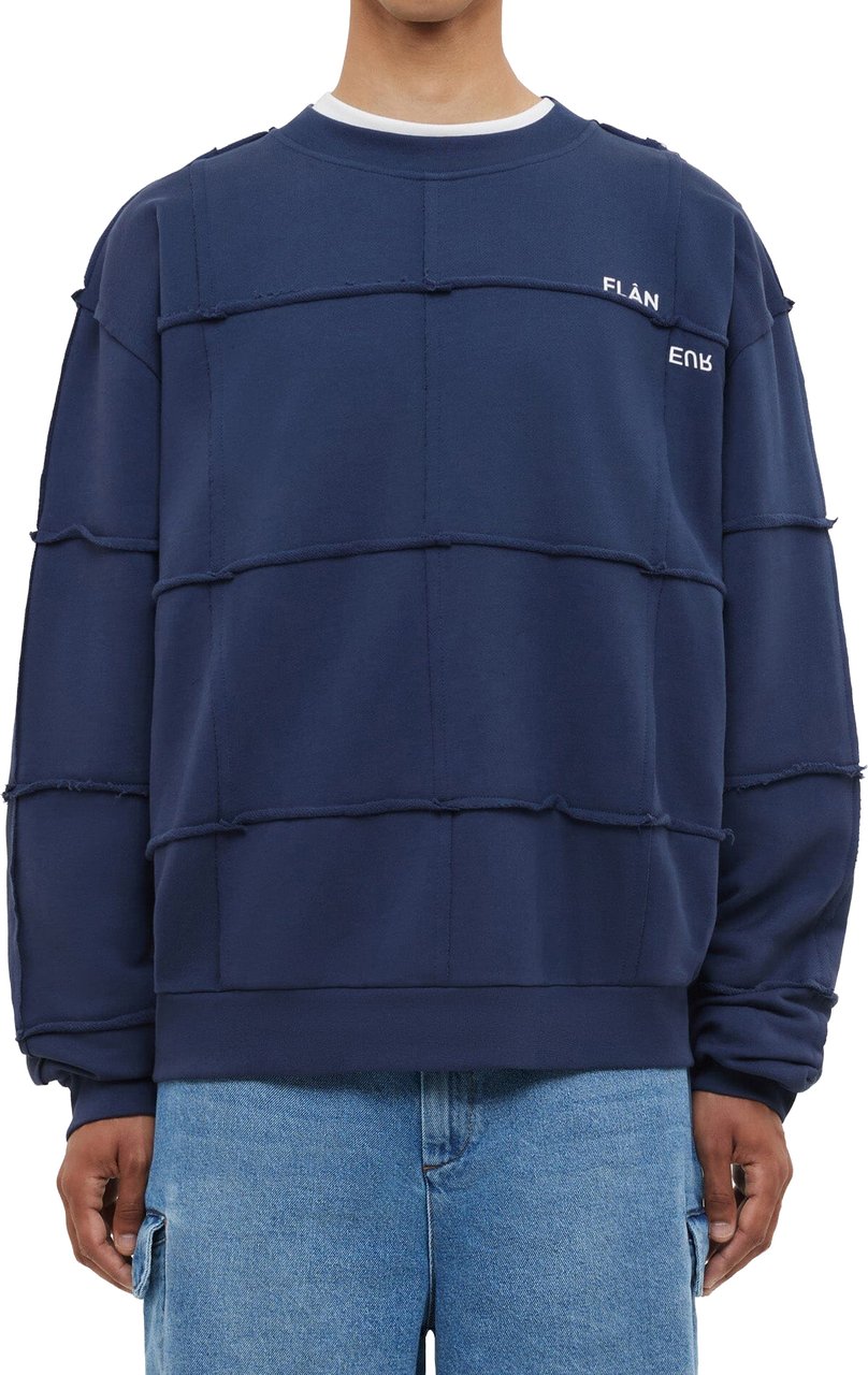 FLÂNEUR Cut & Sew Sweater | Deep Blue Blauw