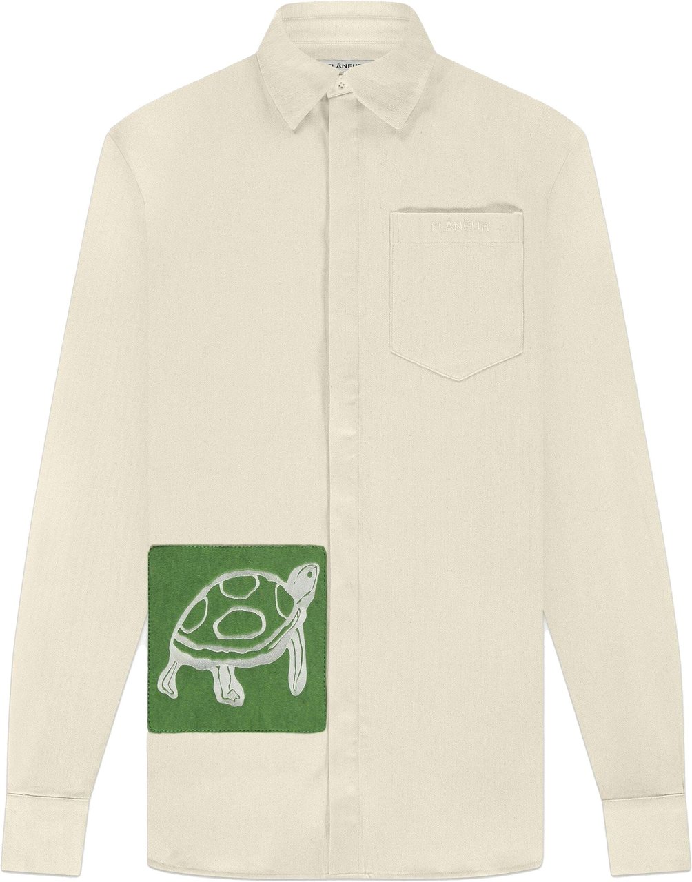 FLÂNEUR Embroidered Turtle Shirt | Ecru Beige