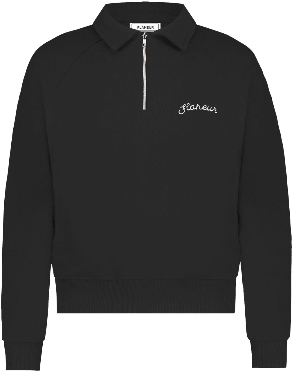 FLÂNEUR Signature Raglan Half Zip | Black Zwart