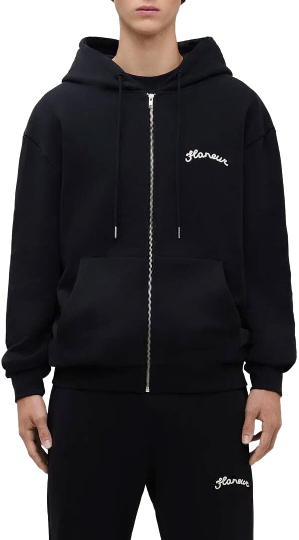 FLÂNEUR Signature Zip-Up Hoodie | Black Zwart