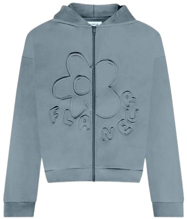 FLÂNEUR Blossom Patches Zip-Up Hoodie | Steel Green Groen